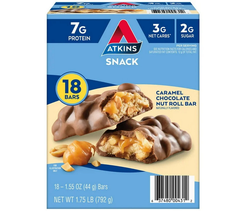 Atkins Snack Bar Caramel Chocolate Nut Roll 18ct Low Carb Keto