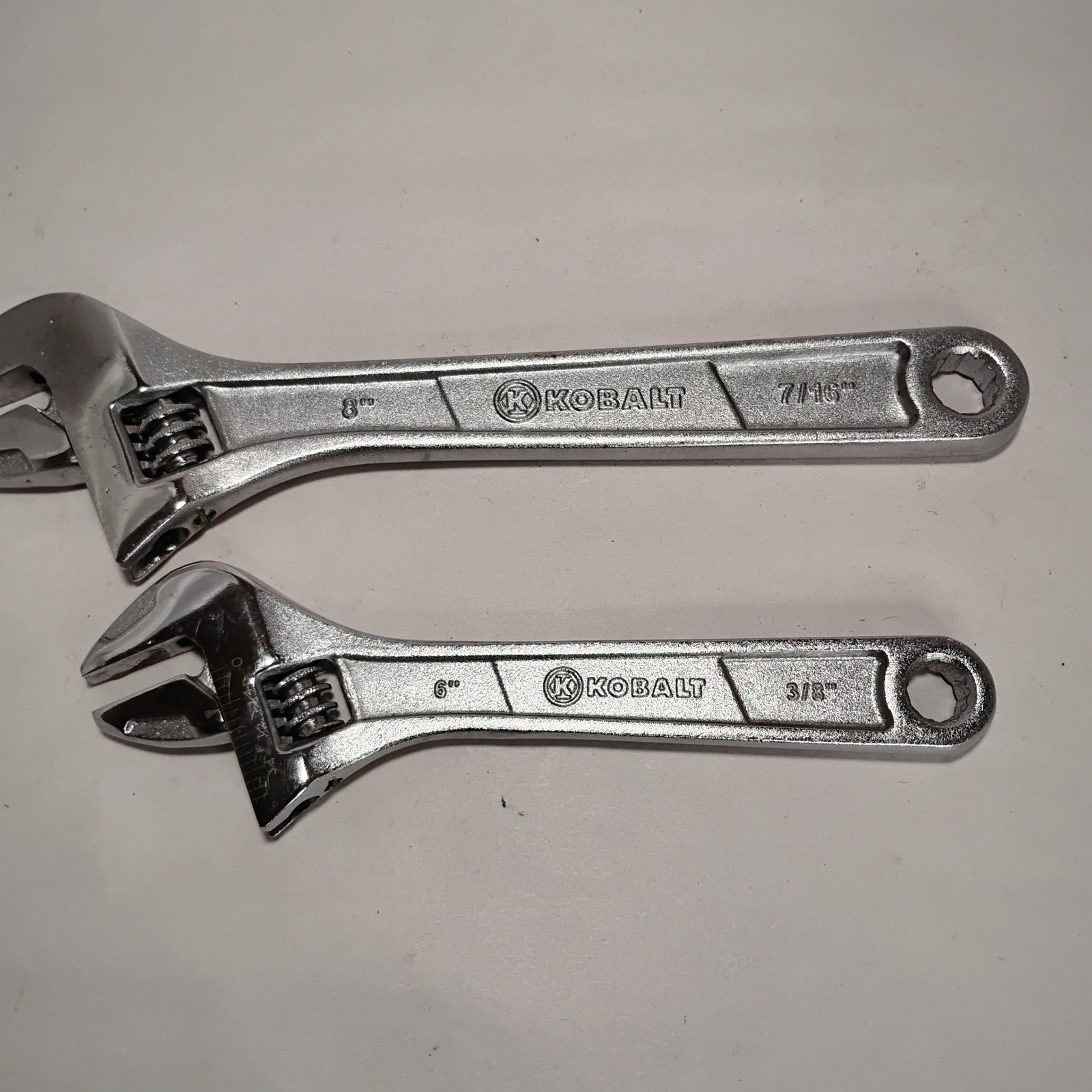 Kobalt Adjustable Wrenches. 2 Pc 8in/200mm And 6in/150mm. W/ 3/8 & 7/16 Box End.