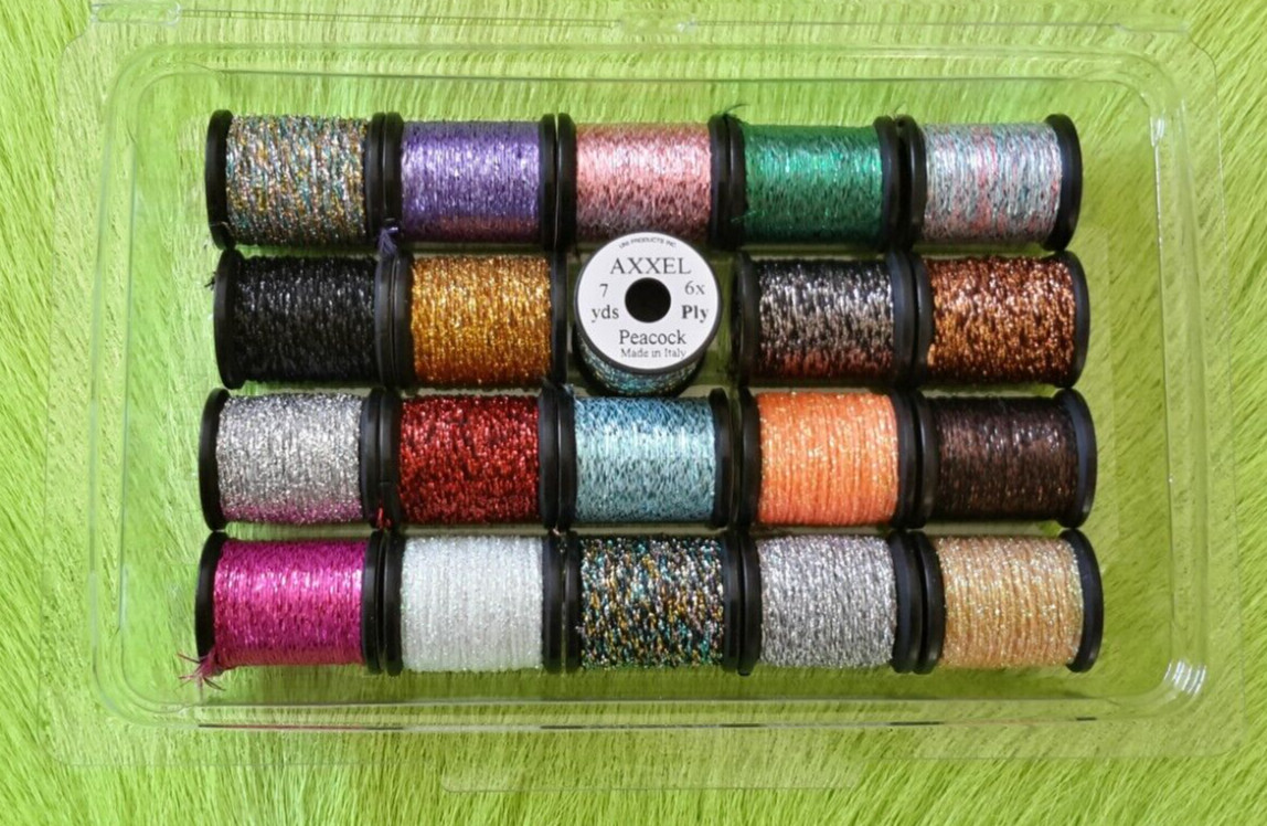 Fly Tying Material.. Uni- Axxel Flash.. (20) Spool Combo)  6 Strand. Asst. Color