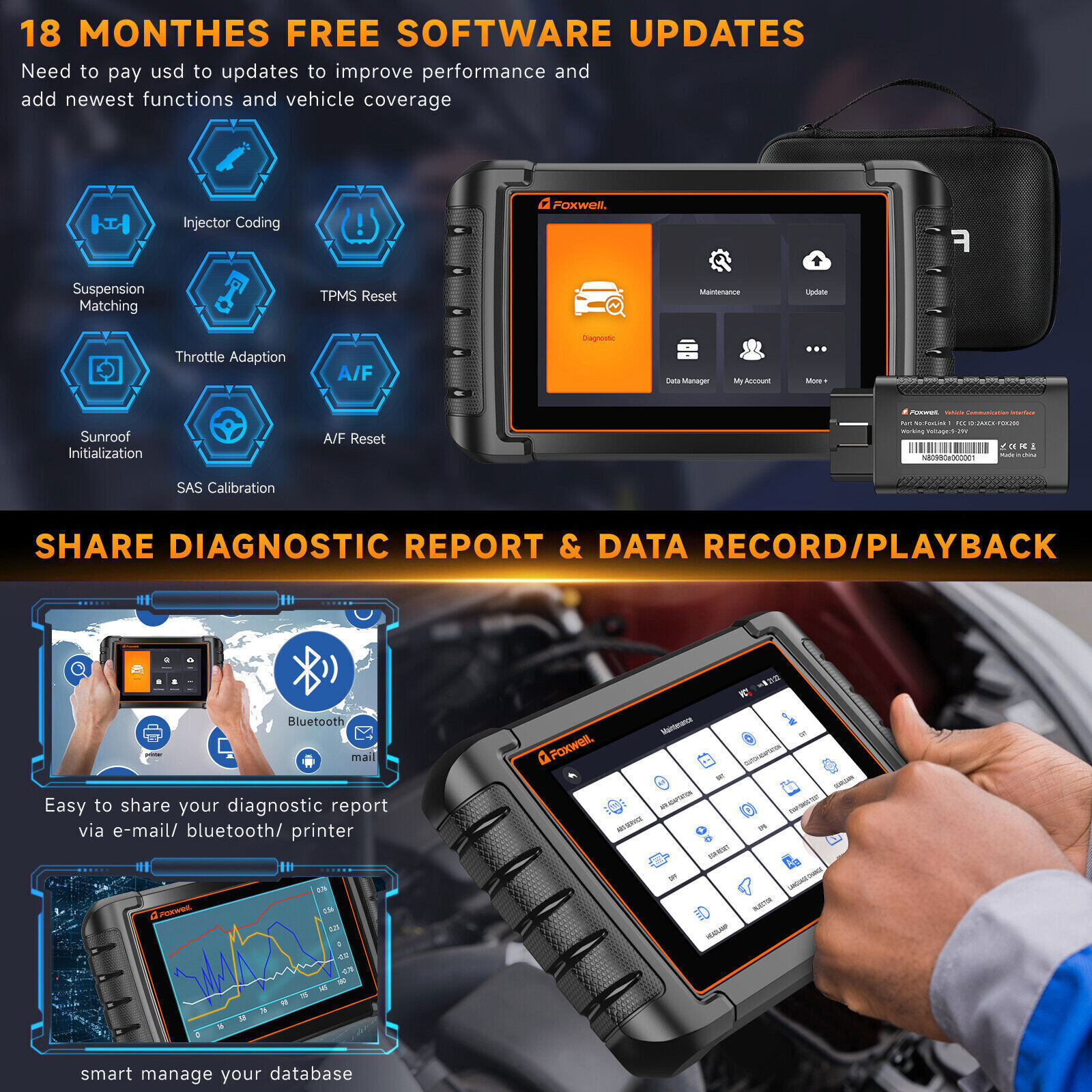 FOXWELL NT809TS OBD2 Scanner Diagnostic Tool TPMS Programming Car Bi-Directional