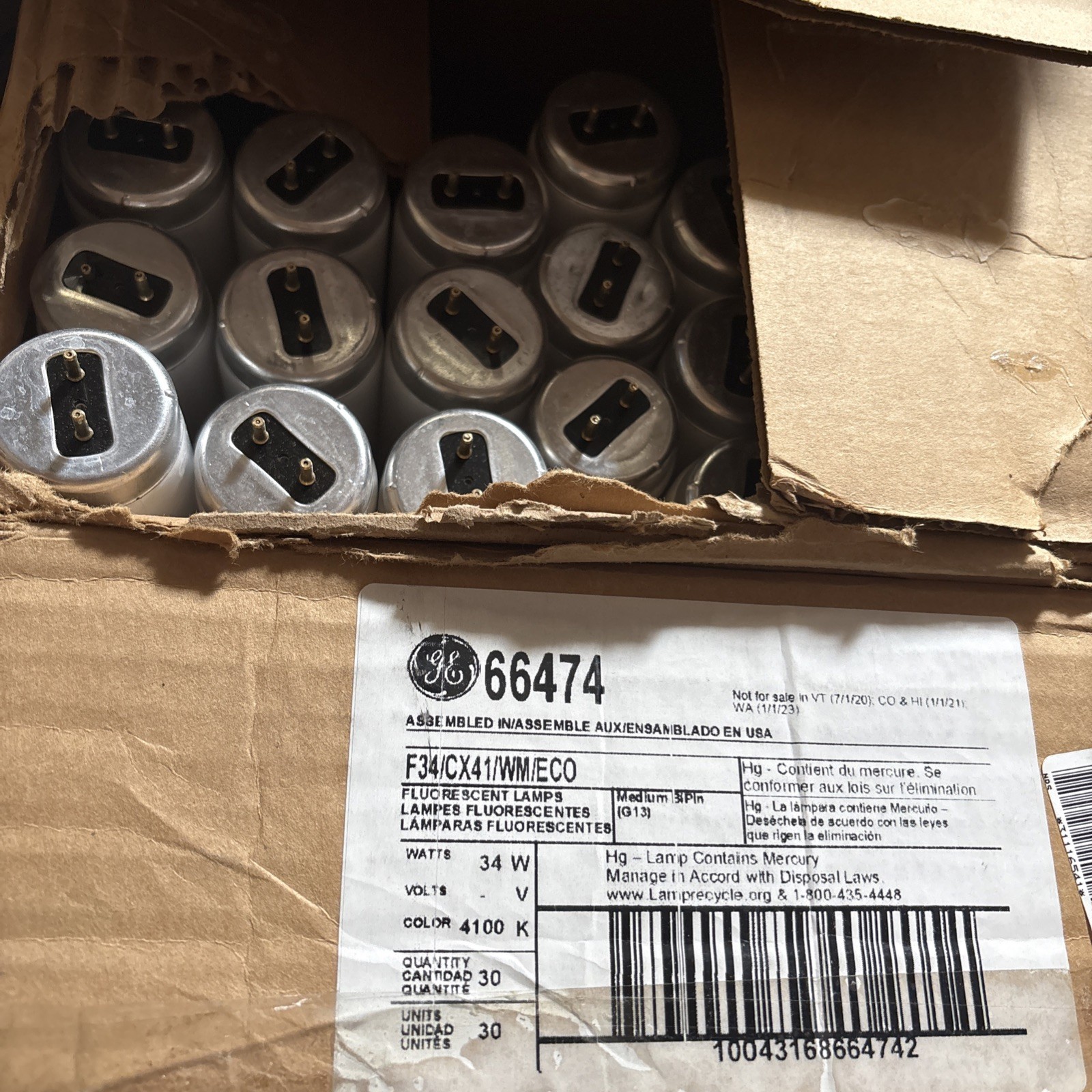 Case of 30 - GE 66474 F34/CX41/WM/ECO Fluorescent Light Bulbs