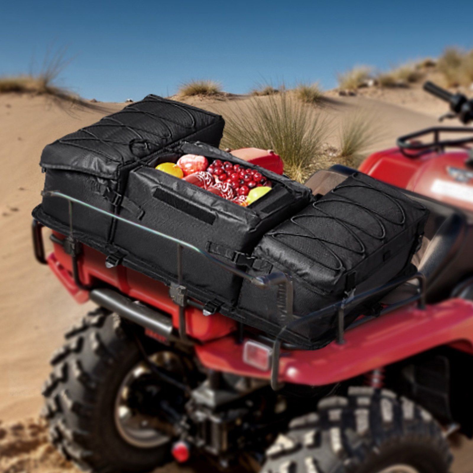 50L Expandable ATV Bag 600D Textile Backrest with Cup Sleeve