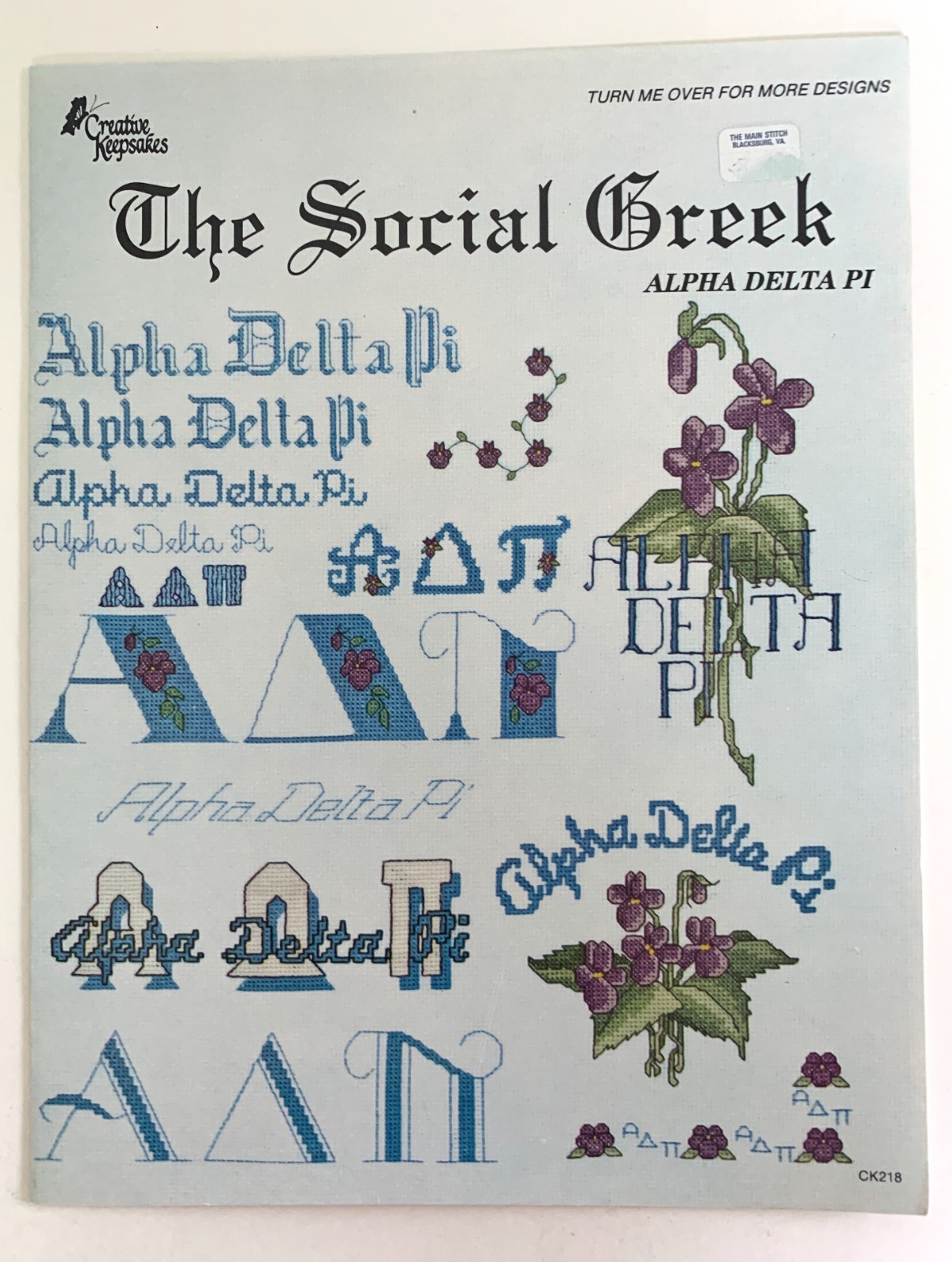 Creative Keepsakes The Social Greek ALPHA DELTA Counted Cross Stitch Leaflet