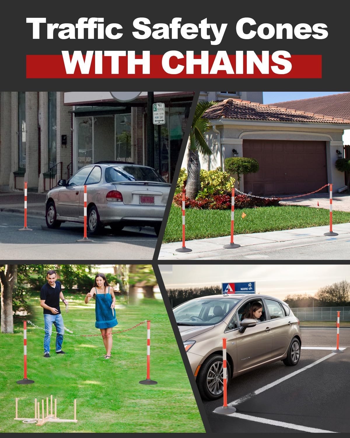 Traffic Delineator Posts 3 Pack Orange Weighted Base Safety Barrier