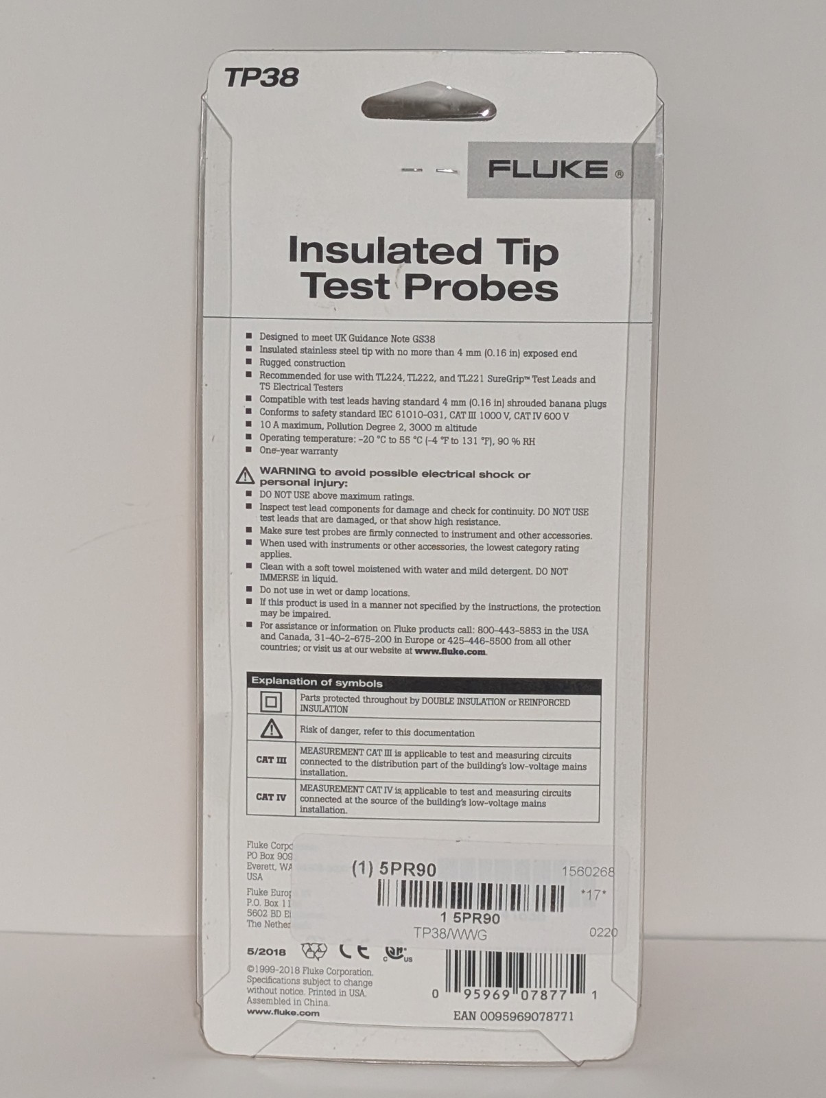 Fluke TP38 Tip Test Probe Set Insulated Probes