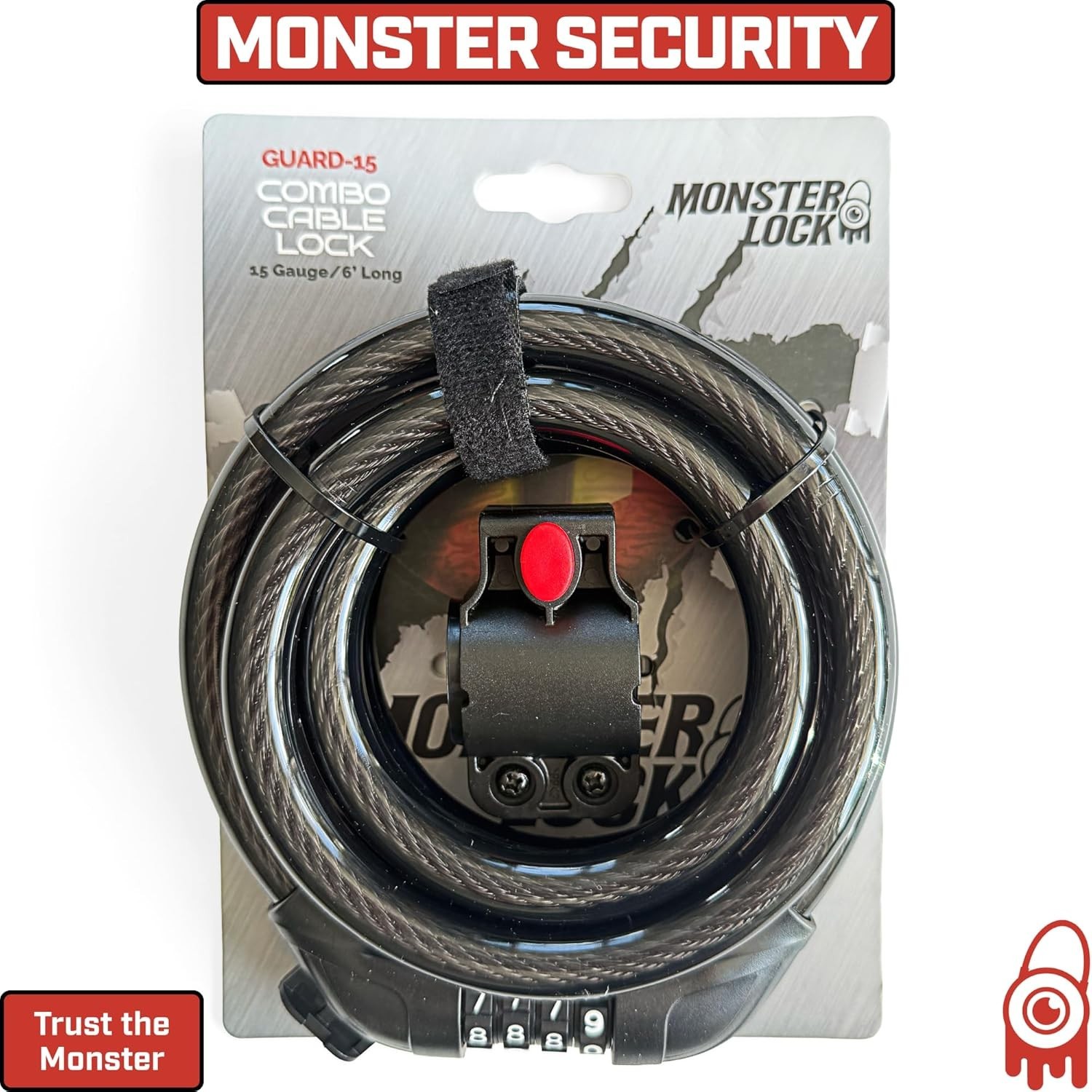 Monster Lock 6FT 15-Gauge Heavy Duty Bike Cable Lock Steel