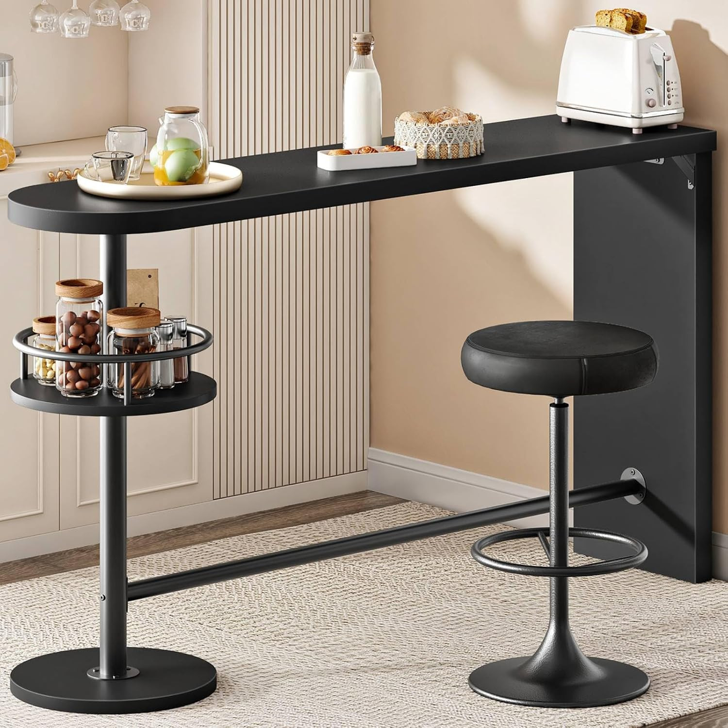 Bar Height Table, 2-Tier Kitchen Bar Table, Counter Height Dining Table with 8 E