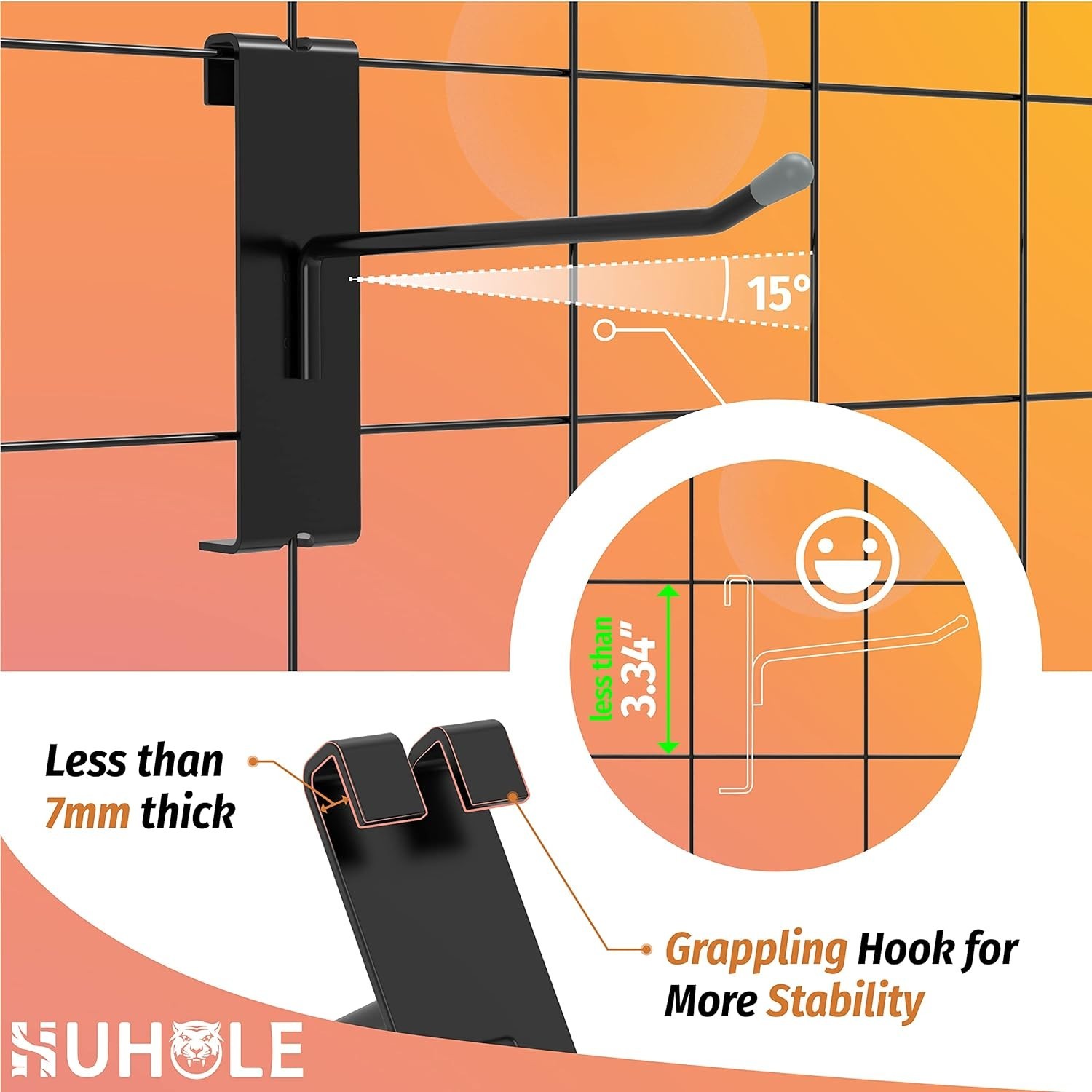 50 Pack 6" Black Gridwall Hooks | Fits 3x3 Grid Panels