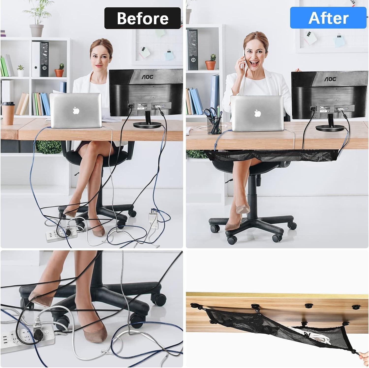 Cable Management Net Under Desk Kit,Privacy Mesh Cable Manager Flexible Under