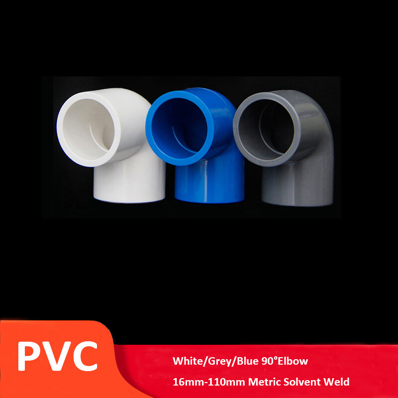 PVC 90°Elbow 16mm-200mm Solvent Weld Pressure Pipe Connector DIY White/Grey/Blue