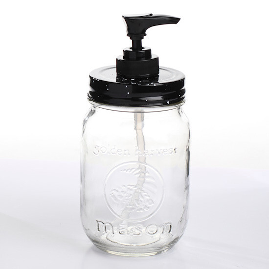 2 Decorative Soap or Lotion Mason Jars Dispenser with Black Speckle Enamelware
