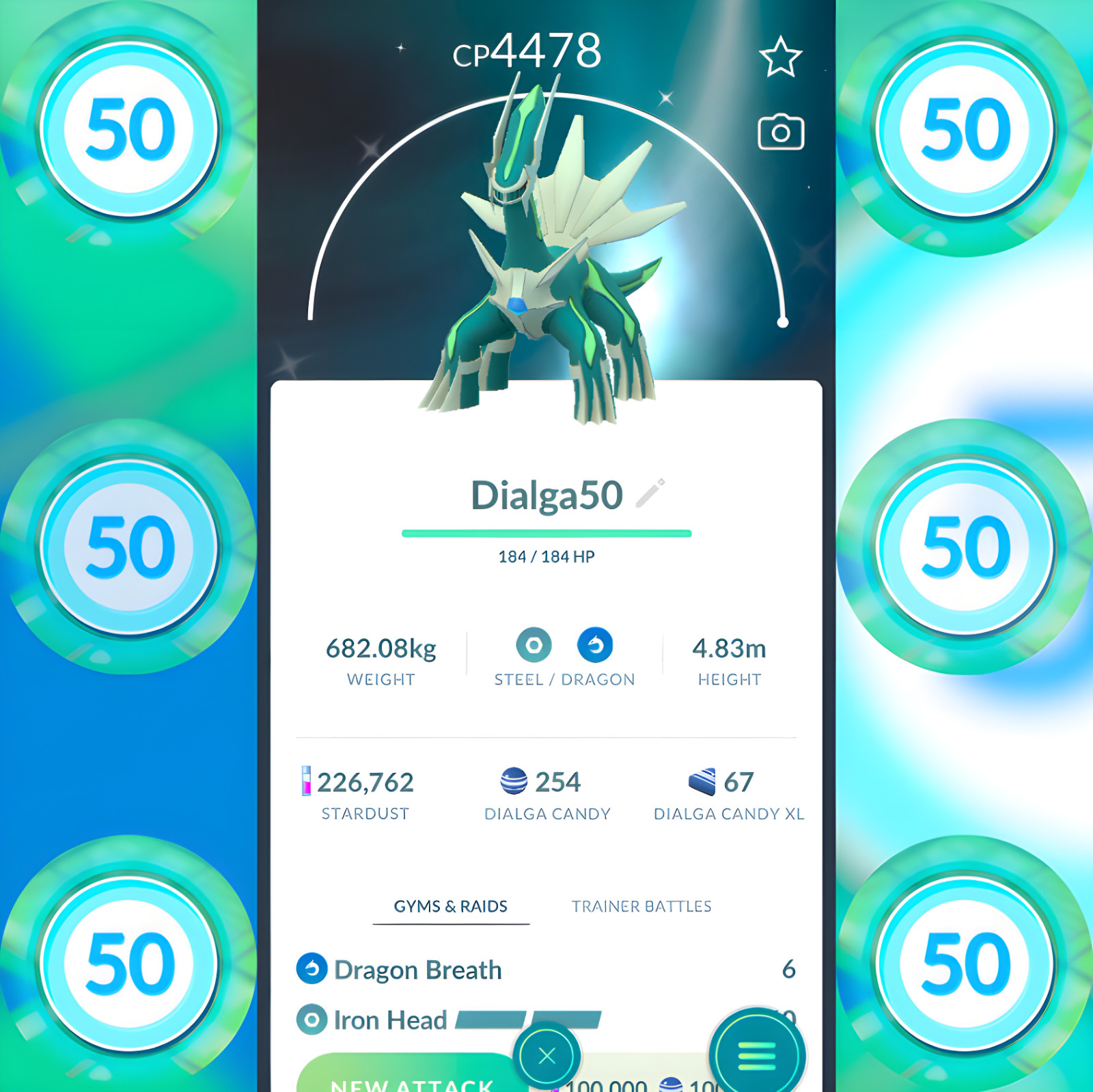 Shiny Dialga Level 50 + 3 Moves | Pokemon Tr-de Go ✨