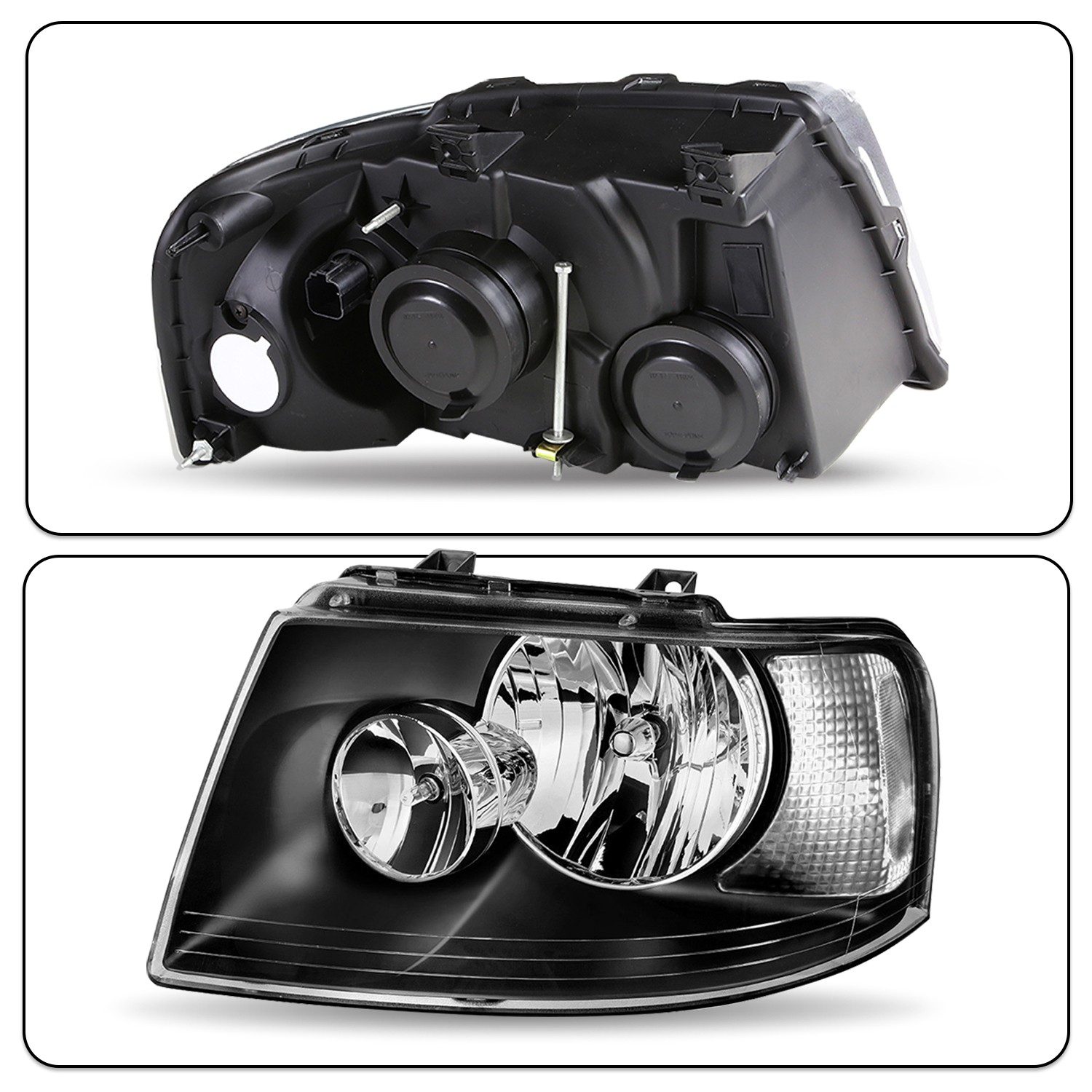 For 2003-2006 Ford Expedition Black Clear Headlights Assembly Pair W/Bulbs