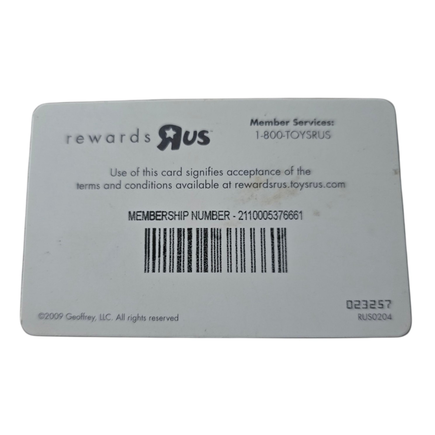 TOYS R US BABIES R US 2009 Collectible Membership Rewards Card