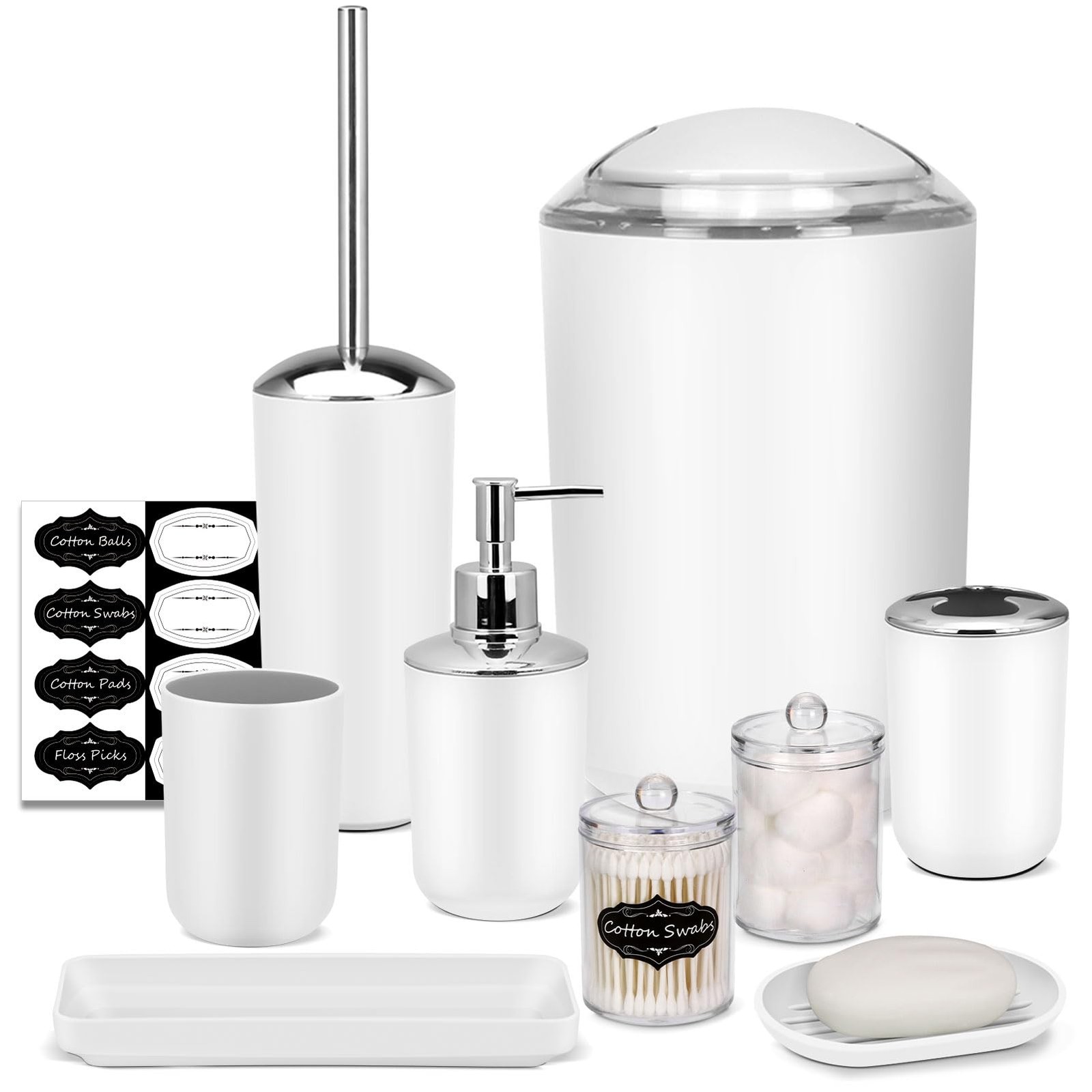 Bathroom Set,White Bathroom Set,9 Pieces Bathroom Accessory Set,Tray,Qtip Hol...