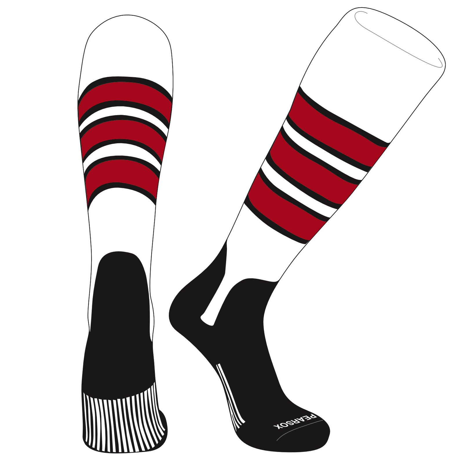 PEAR SOX OTC Baseball Softball Stirrup Socks (C, 5in) White, Black, Red, Black