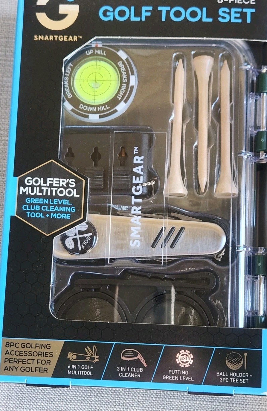 NIB! Smartgear 8 Piece Golf Tool Set, Multitool, Green Level, Club Cleaning