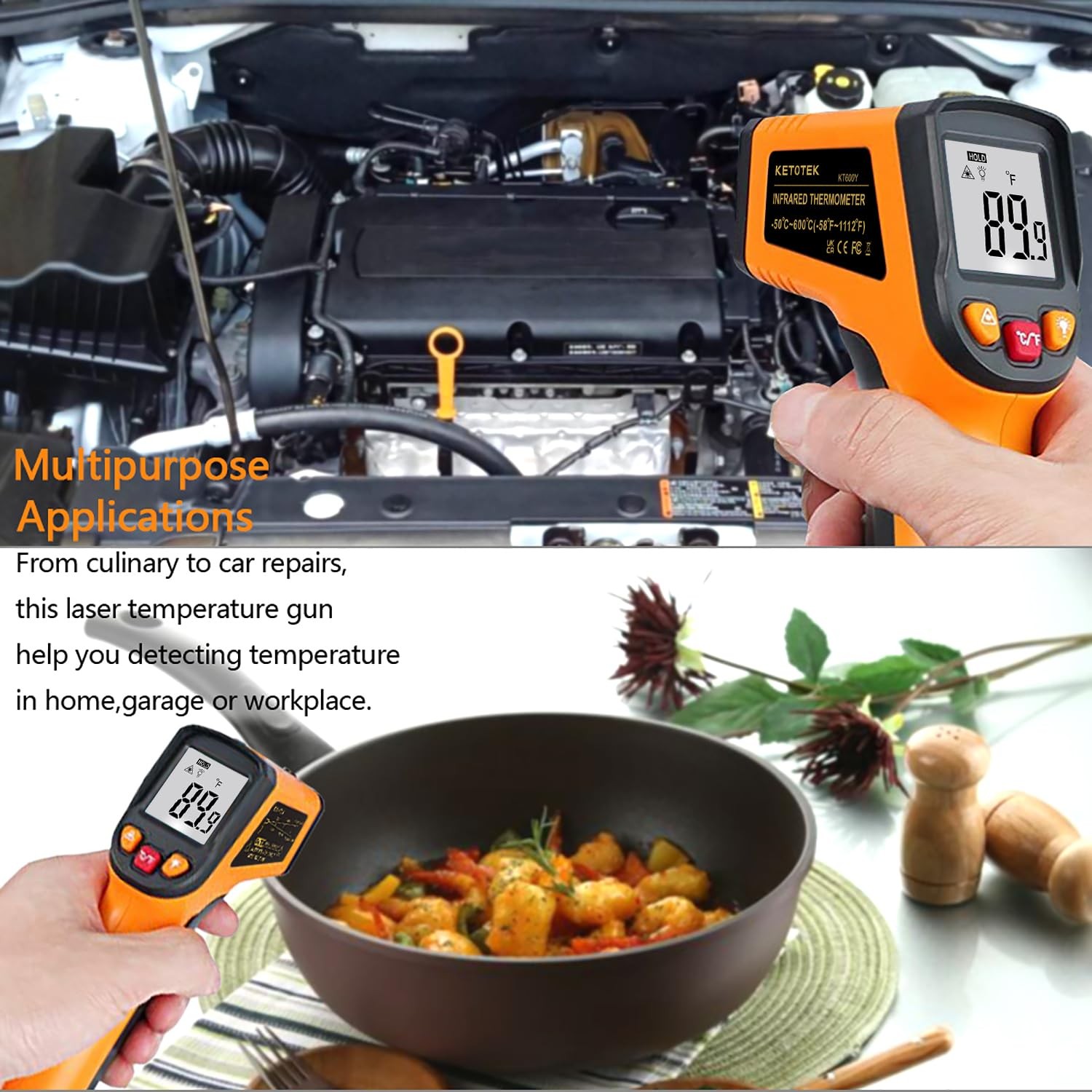 Digital Thermometer Temperature -58°F to 1112 °F(-50°C to 600°C) Handheld Non...
