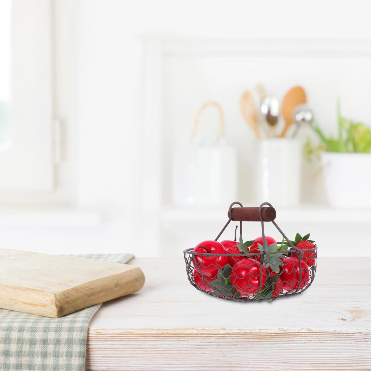 Vintage Metal Wire Egg Basket for Fresh Eggs with Handle Rustic Kitchen Stora...
