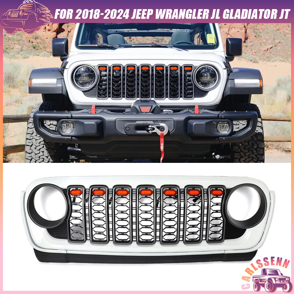 Bright White Rubicon Grille 7pcs LED Light For Wrangler JL Gladiator JT 2018-24