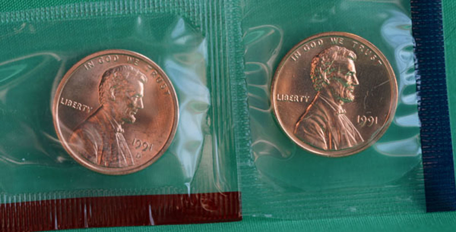 1991 P and D Lincoln Cent 2-Coin from US Mint Set UNC Cello One Cent Penny 1c