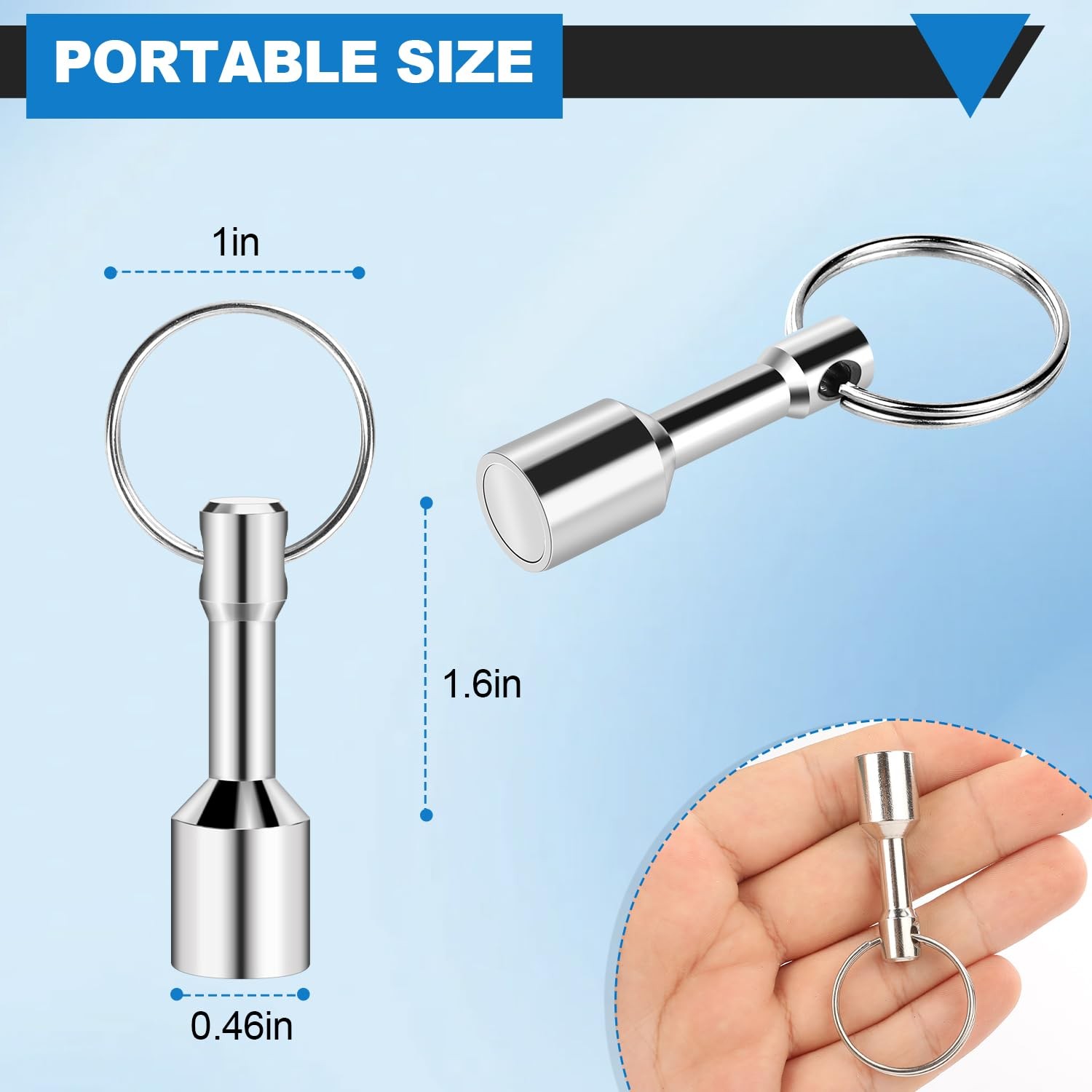 VSKIZ Keychain Magnet for Testing Brass, Pocket Key 2 Pack, Silver