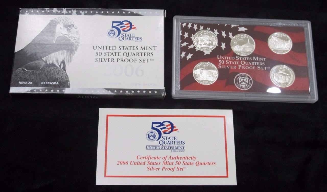 2006 Quarter Silver Proof Set * 5 Quarters * Proof * Silver * With Box and COA