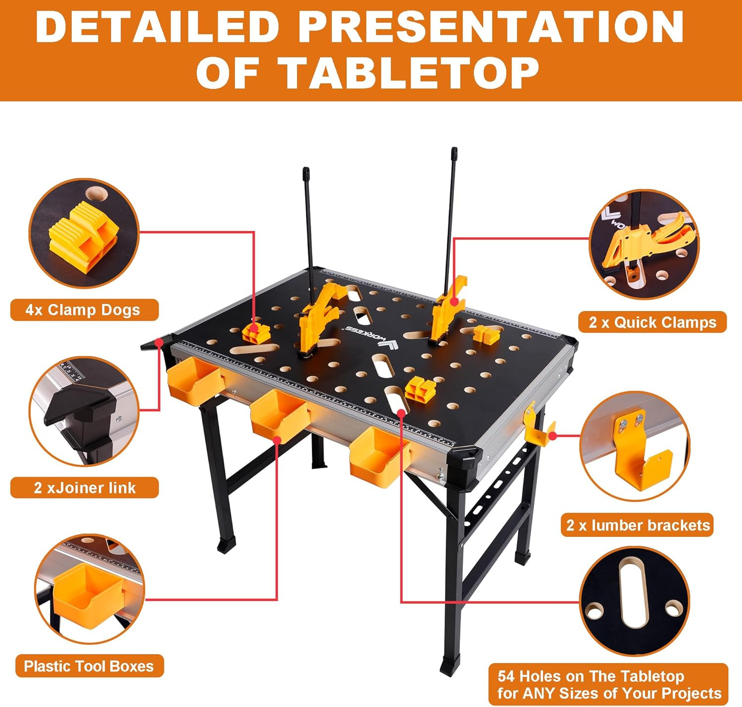 Portable Workbench 1000Lbs Capacity Heavy Duty Folding Work Table with 2 Quick C