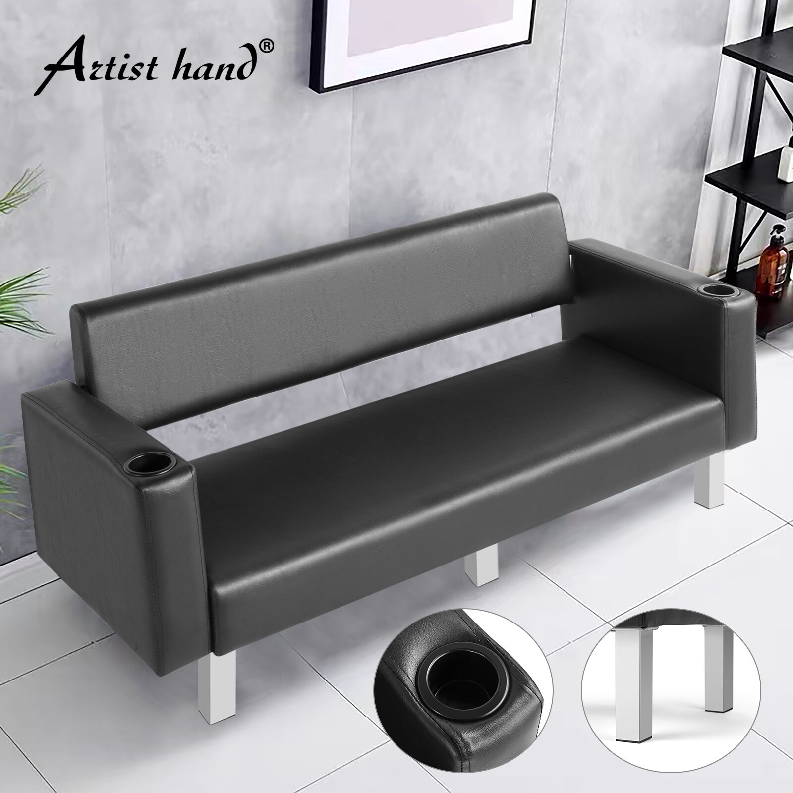 New Black PU Guest Reception Waiting Room Chair Barber Shop Salon Beauty Bench