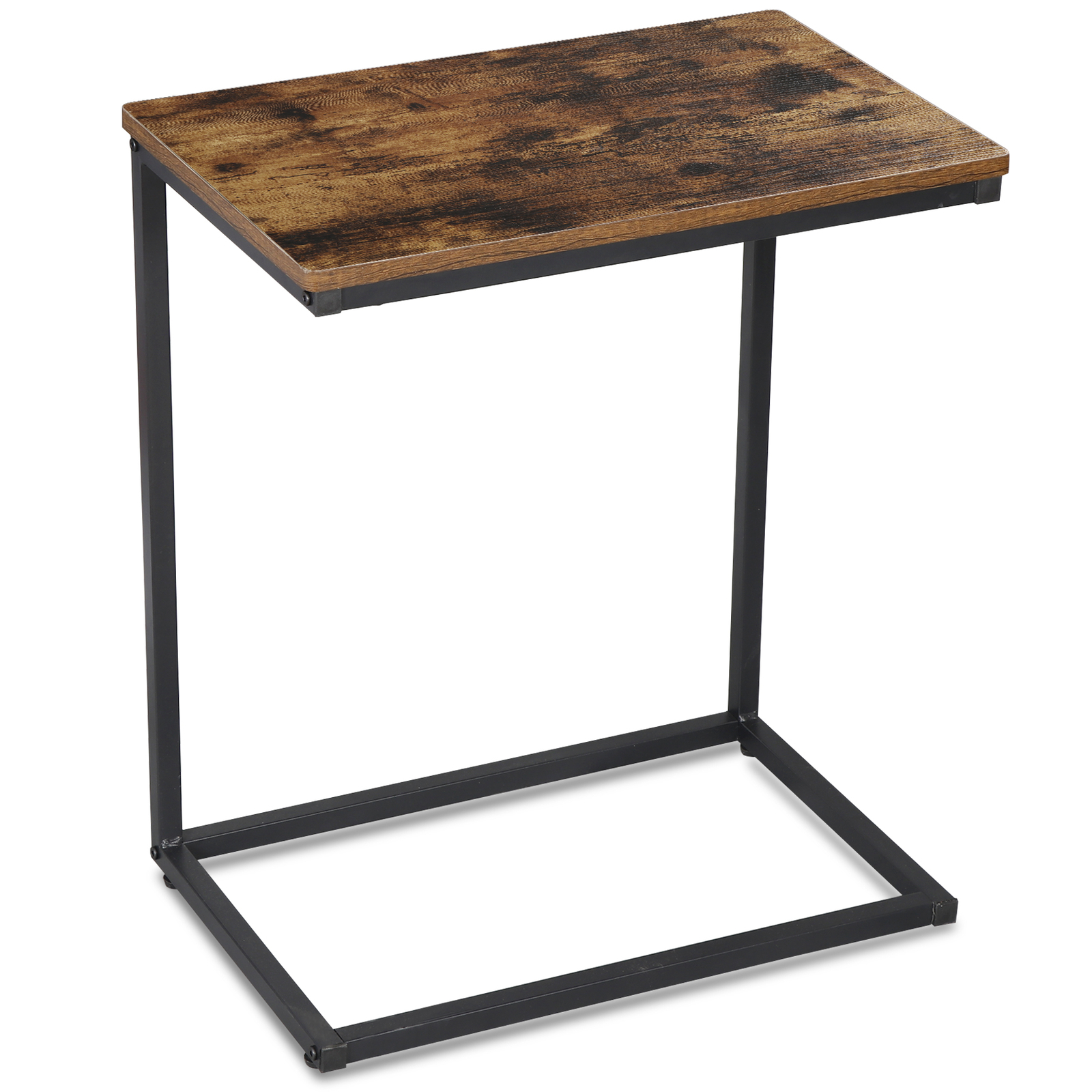 C Shaped End Table Living Room Side Table for Couch Slide Under Rustic Brown