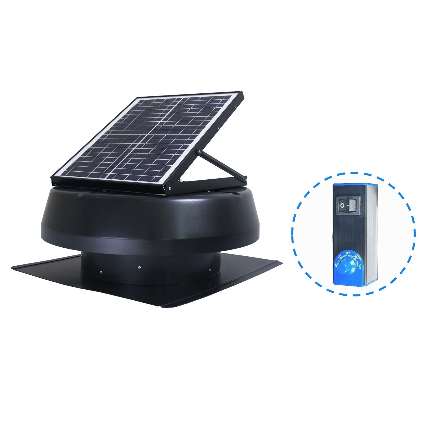 iLIVING HYBRID Smart Exhaust Solar Roof Attic Exhaust Fan, 14", 40-Watt, Black