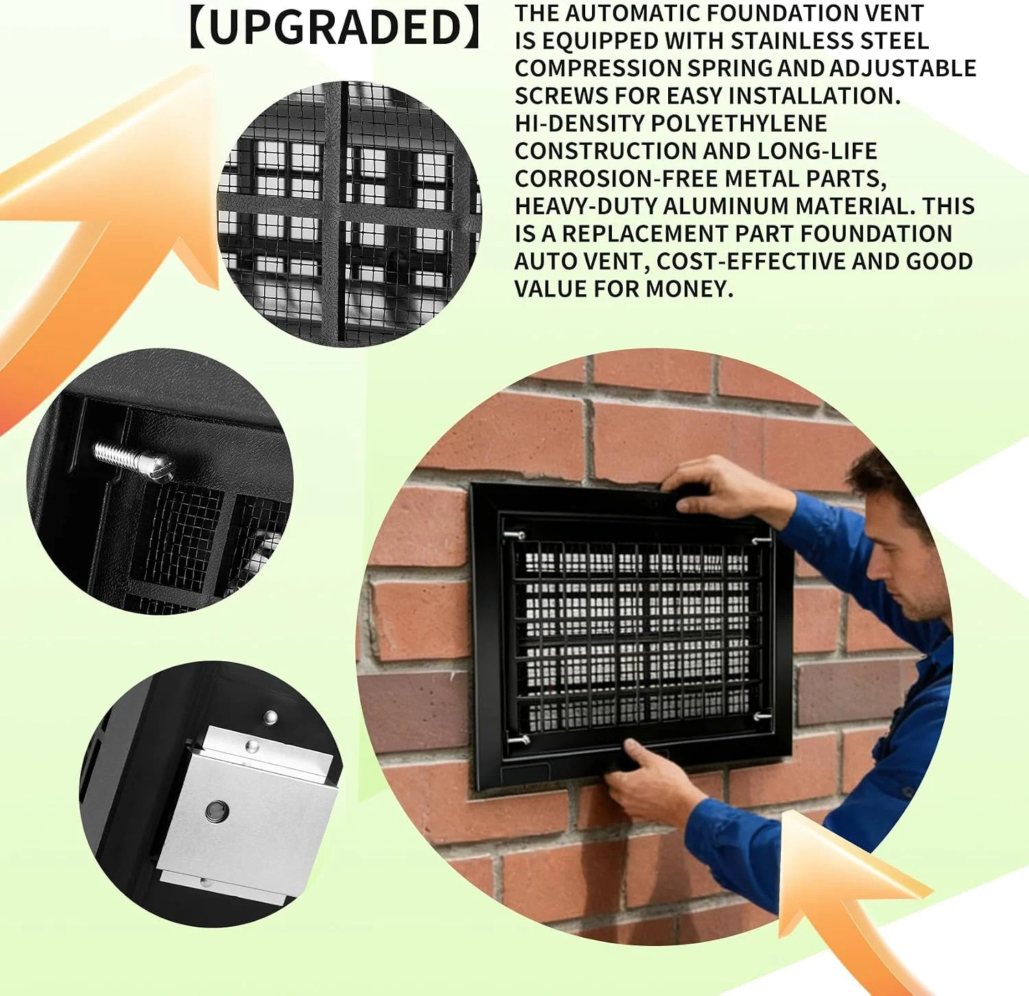 8" x 16" Automatic Foundation Vent for Ventilating Crawl Space Replacement Auto