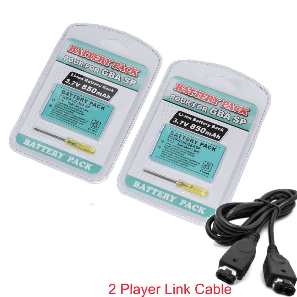 2x Rechargeable Battery For GBA SP Console Game Boy Advance SP+Palyer LInk cable