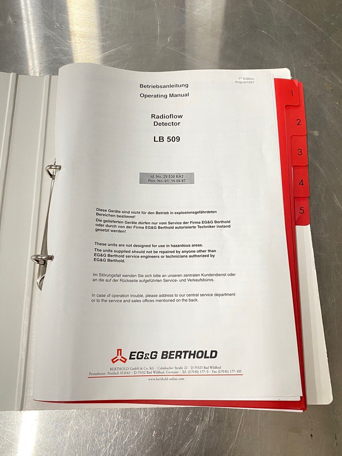 EG&G Berthold RadioFlow Detector LB 509- Users Guide / Instruction Book / Manual