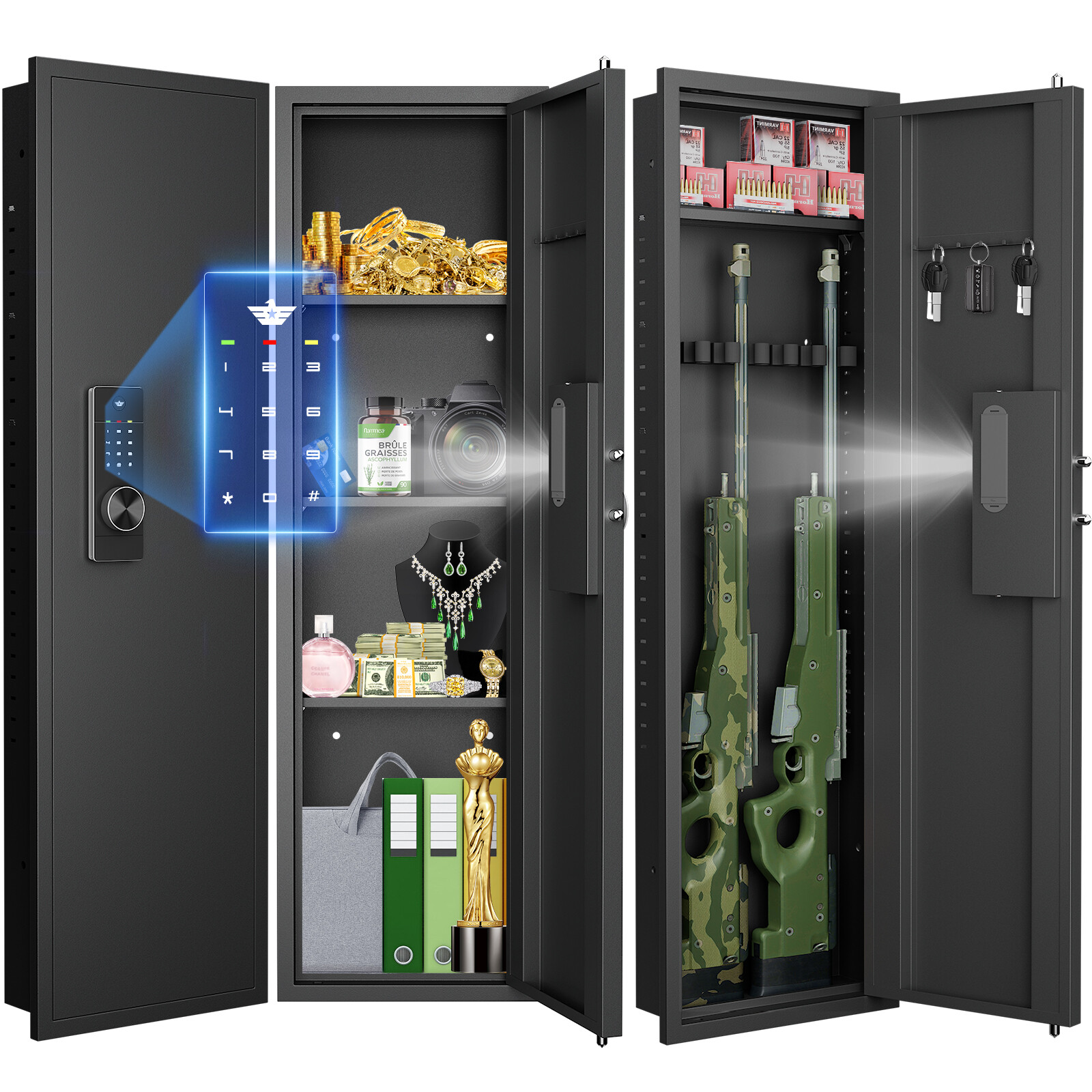 53" Digital Hidden Wall Safe Between Studs Wall Gun Safe for Rifles