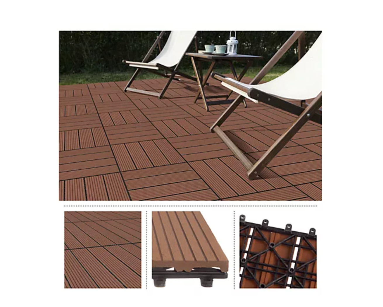Pure Garden Patio Floor Tiles Set of 6 Wood/Plastic Deck Tiles