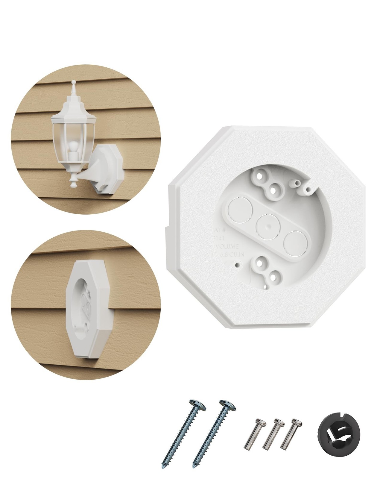 Siding Mounting Block, 8141 White Outdoor Light Mounting Kit with Built-in El...