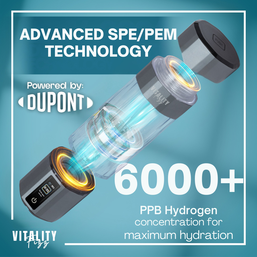 Open Box Vitality Fizz Hydrogen Bottle w/ Inhaler Kit | 6000+ PPB | SPE/PEM Tech