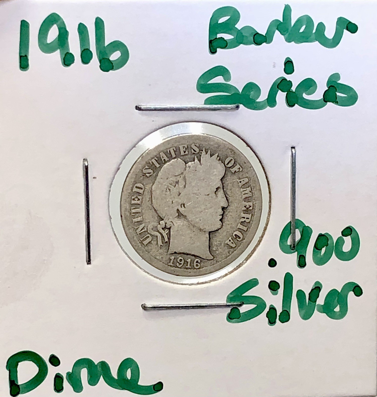 1916 Barber Dime 10c Liberty Head .900 Silver US Coin Last Year Series 26A