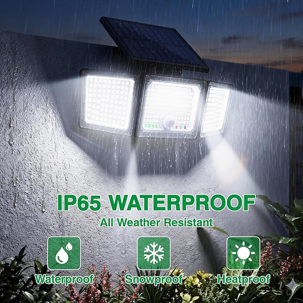 2 Pack Solar Security Light Outdoor 3 head 6500K 3000LM LED Motion Sensor IP65