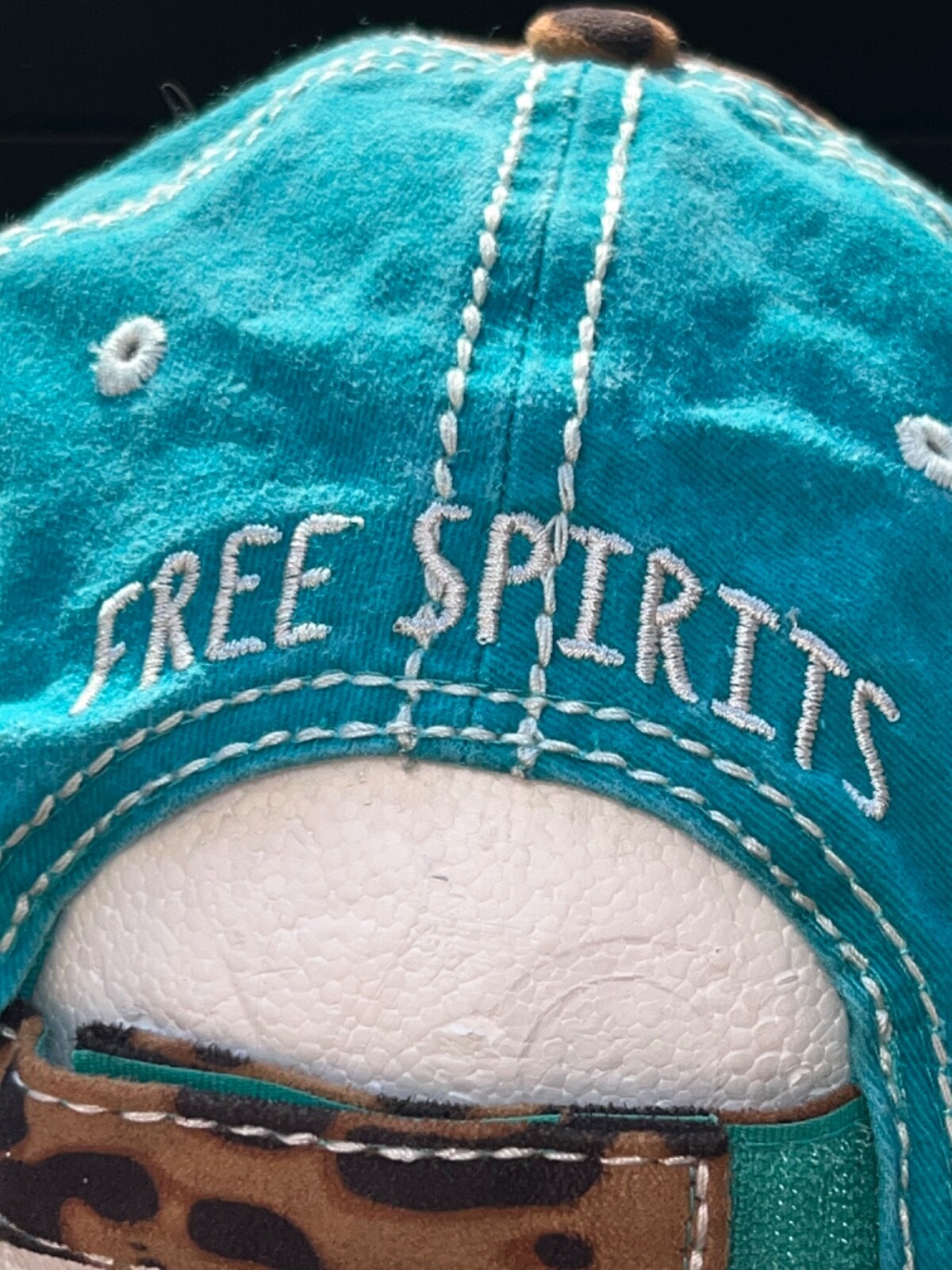 Teal Faux Leopard Print Hat Cap Hook Loop Districts4350 Free Spirits Patch EUC