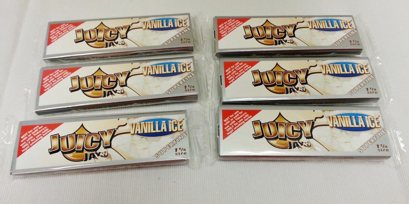 6 Packs of Juicy Jay 1 1/4 Superfine Vanilla Ice Flavor Packs With Free Shipping