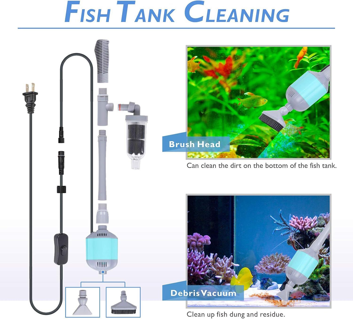 hygger 360GPH Electric Aquarium Vacuum Gravel Cleaner Adjustable Automatic