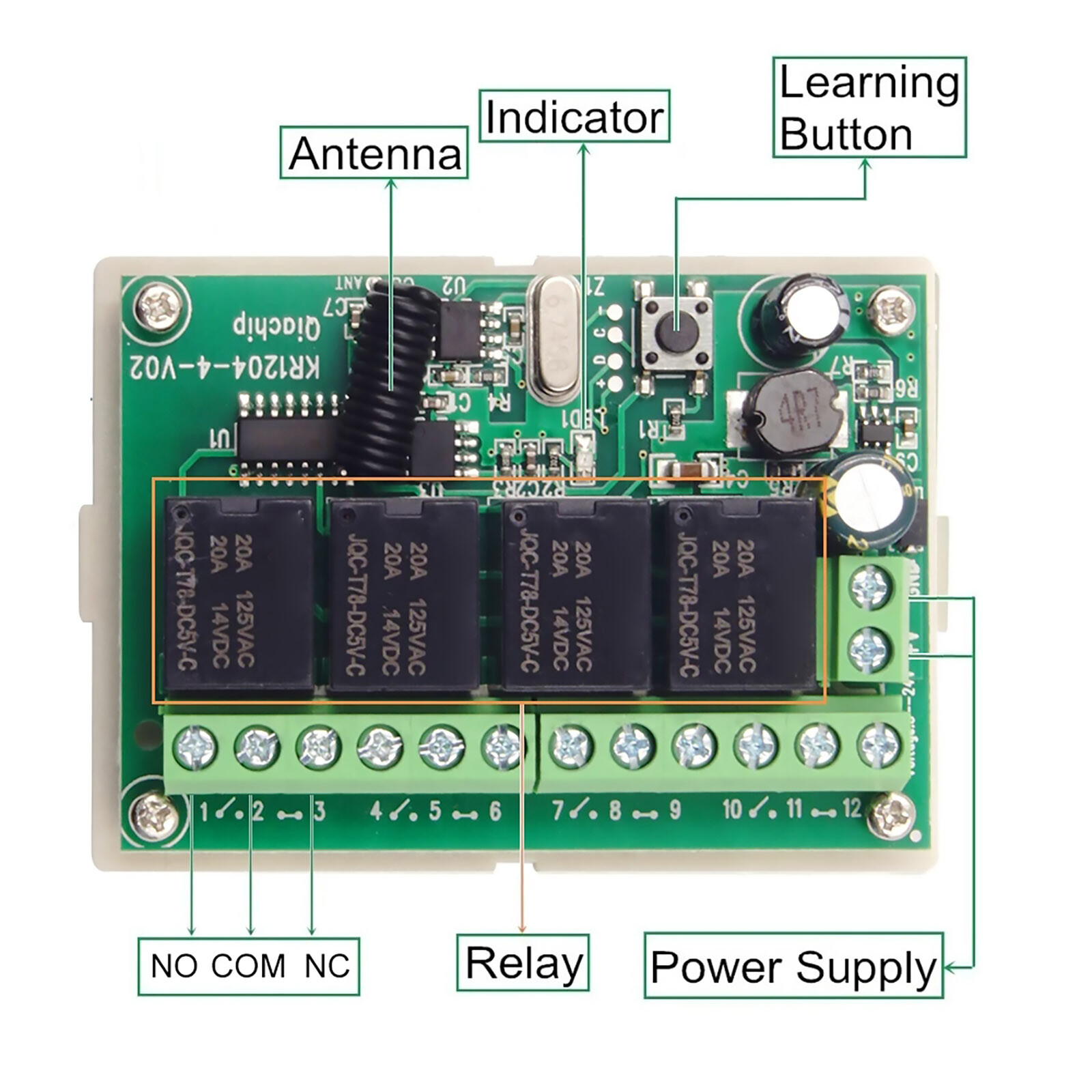4-Channel Wireless Remote Control Switch With Receiver + Transmitter 443MHz