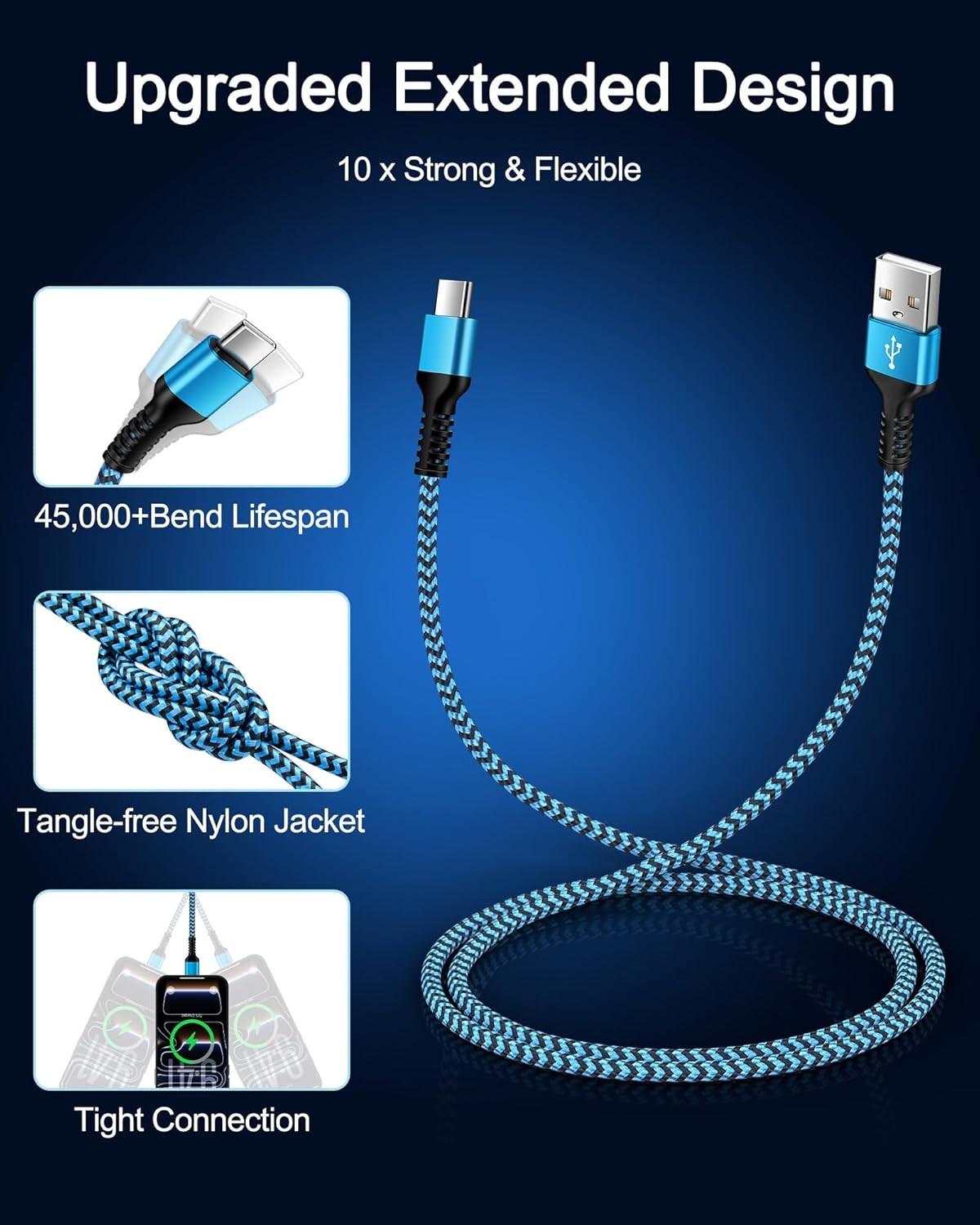 2 Pack USB-A to USB-C Braided Fast Charging CarPlay Cable 3 FT Data Transfer