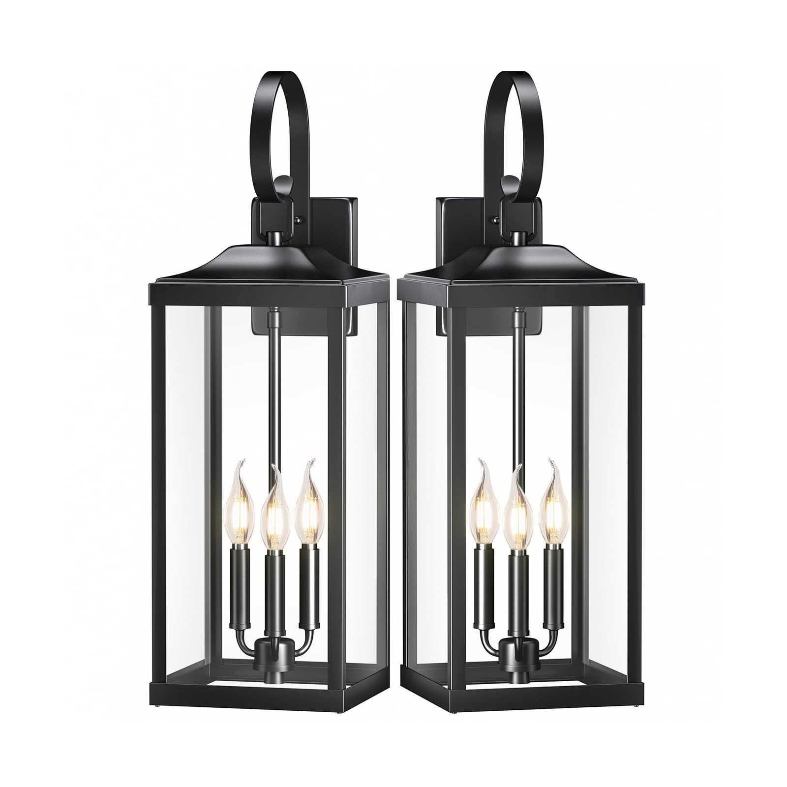 2 Packs 24" Extra Large Outside Wall Light Fixture 3-Light, Black Outdoor Por...