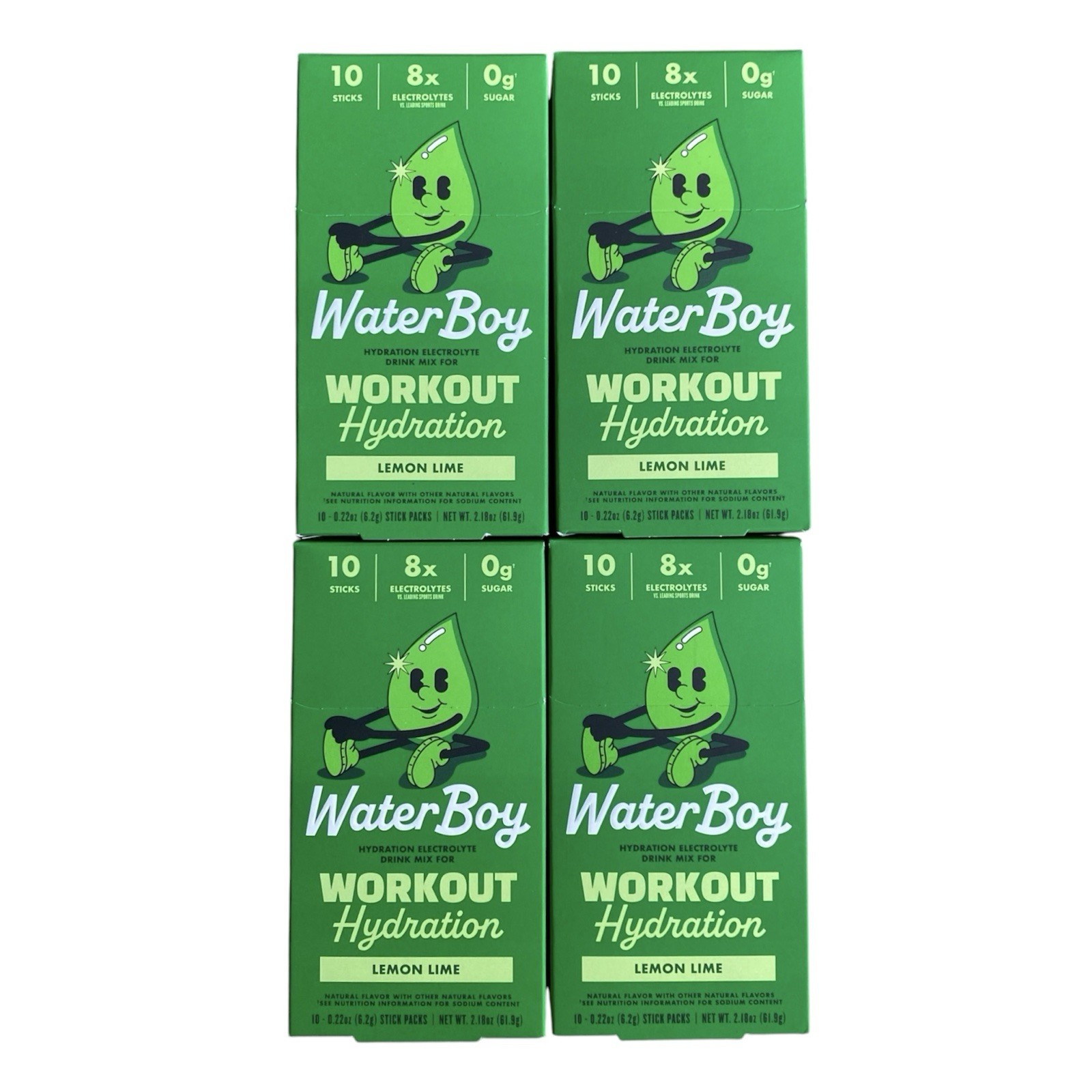 Lot Of 4 Waterboy Workout Hydration Dietary Supplement Powder - Lemon Lime 10pk