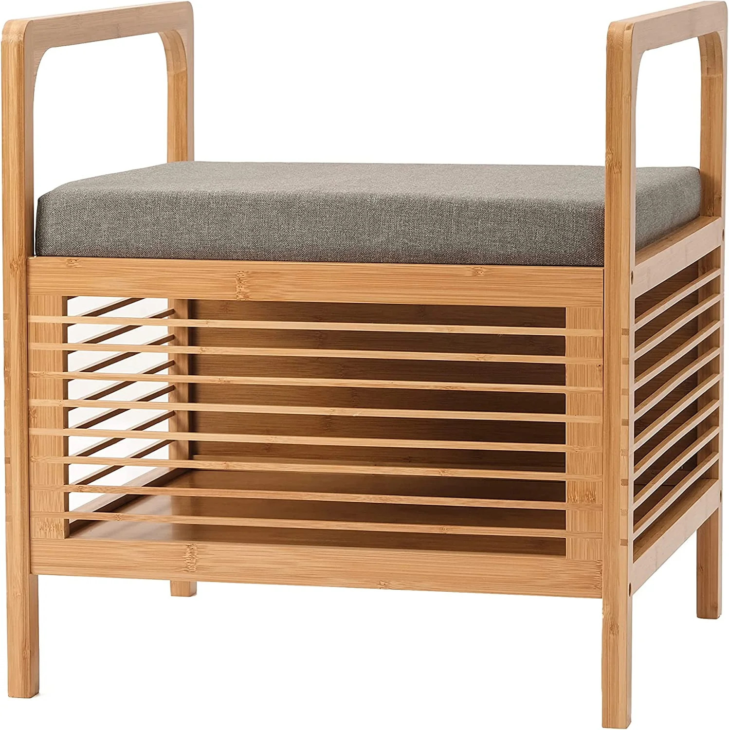 Square Bamboo Entryway Shoe Bench Multifunctional Storage Seat for Hallway