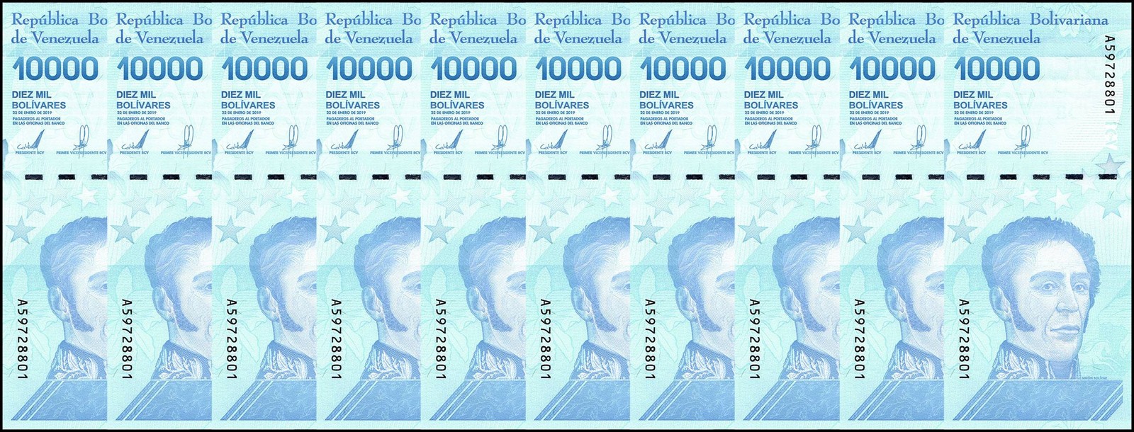 Venezuela 10000 Bolivar Soberano, 2019, P-109a.2, UNC X 10 PCS