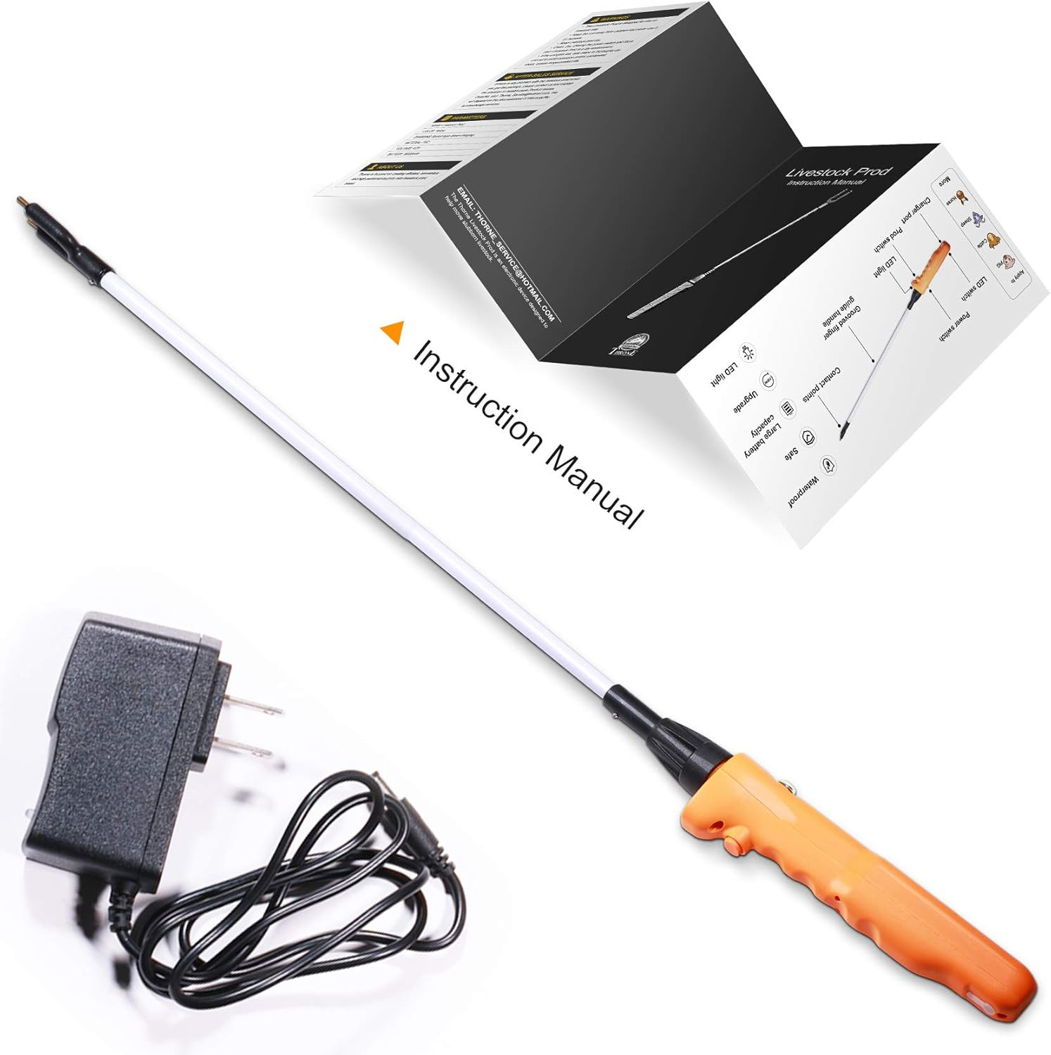 Cattle Prod, Waterproof Cattle Prod Stick with LED Light, Livestock Prod for Mod